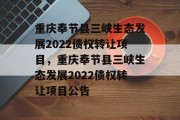 重庆奉节县三峡生态发展2022债权转让项目，重庆奉节县三峡生态发展2022债权转让项目公告