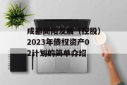 成都简阳发展（控股）2023年债权资产02计划的简单介绍