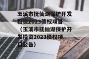 玉溪市抚仙湖保护开发投资2023债权项目（玉溪市抚仙湖保护开发投资2023债权项目公告）