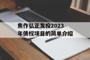 焦作弘正发投2023年债权项目的简单介绍