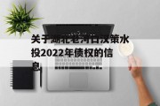 关于湖北老河口汉策水投2022年债权的信息