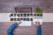 关于山东德州齐河城投债权资产的信息