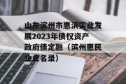 山东滨州市惠滨实业发展2023年债权资产政府债定融（滨州惠民企业名录）