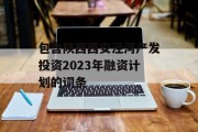 包含陕西西安泾河产发投资2023年融资计划的词条