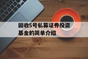 固收5号私募证券投资基金的简单介绍