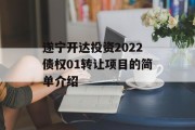 遂宁开达投资2022债权01转让项目的简单介绍