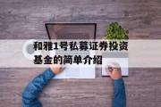 和雅1号私募证券投资基金的简单介绍