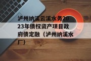 泸州纳溪云溪水务2023年债权资产项目政府债定融（泸州纳溪水厂）