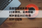 云南楚雄城乡建设2023年债权，云南楚雄城乡建设2023年债权转让公告