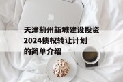 天津蓟州新城建设投资2024债权转让计划的简单介绍