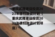 重庆武隆建设投资2023年债权融资计划（重庆武隆建设投资2023年债权融资计划项目）