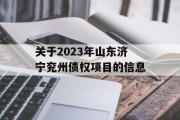 关于2023年山东济宁兖州债权项目的信息