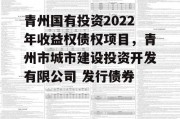 青州国有投资2022年收益权债权项目，青州市城市建设投资开发有限公司 发行债券