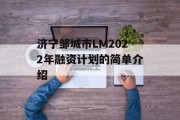 济宁邹城市LM2022年融资计划的简单介绍