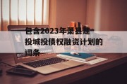 包含2023年萧县建投城投债权融资计划的词条