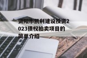 资阳市凯利建设投资2023债权拍卖项目的简单介绍