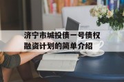 济宁市城投债一号债权融资计划的简单介绍