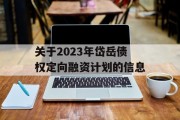 关于2023年岱岳债权定向融资计划的信息