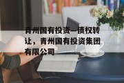 青州国有投资—债权转让，青州国有投资集团有限公司