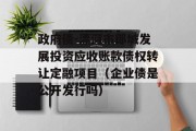 政府债-漂河市郎城发展投资应收账款债权转让定融项目（企业债是公开发行吗）