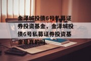 金泽城投债6号私募证券投资基金，金泽城投债6号私募证券投资基金是真的吗