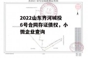 2022山东齐河城投6号合同存证债权，小微企业查询