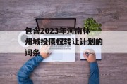 包含2023年河南林州城投债权转让计划的词条