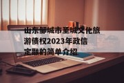 山东邹城市圣城文化旅游债权2023年政信定融的简单介绍