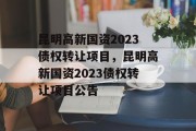 昆明高新国资2023债权转让项目，昆明高新国资2023债权转让项目公告