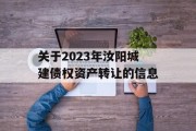 关于2023年汝阳城建债权资产转让的信息