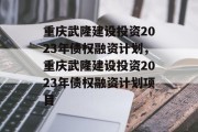 重庆武隆建设投资2023年债权融资计划，重庆武隆建设投资2023年债权融资计划项目