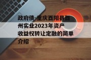 政府债-重庆酉阳县酉州实业2023年资产收益权转让定融的简单介绍