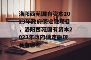 洛阳西苑国有资本2023年政府债定融项目，洛阳西苑国有资本2023年政府债定融项目有哪些