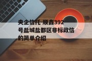 央企信托-顺鑫392号盐城盐都区非标政信的简单介绍