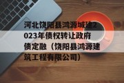 河北饶阳县鸿源城建2023年债权转让政府债定融（饶阳县鸿源建筑工程有限公司）