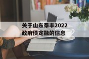 关于山东泰丰2022政府债定融的信息