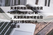 天津蓟州新城建设投资2023债权转让计划，天津蓟州新城建设投资2023债权转让计划公示