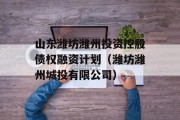 山东潍坊潍州投资控股债权融资计划（潍坊潍州城投有限公司）