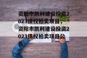 资阳市凯利建设投资2023债权拍卖项目，资阳市凯利建设投资2023债权拍卖项目公告