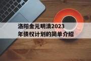 洛阳金元明清2023年债权计划的简单介绍