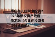 枣庄台儿庄财金投资2023年债权资产政府债定融（台儿庄投资多少钱建设的）