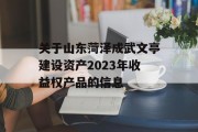 关于山东菏泽成武文亭建设资产2023年收益权产品的信息