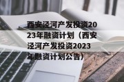 西安泾河产发投资2023年融资计划（西安泾河产发投资2023年融资计划公告）