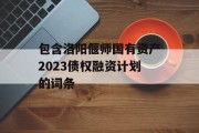 包含洛阳偃师国有资产2023债权融资计划的词条