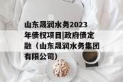 山东晟润水务2023年债权项目|政府债定融（山东晟润水务集团有限公司）