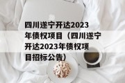 四川遂宁开达2023年债权项目（四川遂宁开达2023年债权项目招标公告）