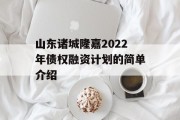 山东诸城隆嘉2022年债权融资计划的简单介绍