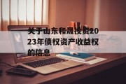 关于山东和晟投资2023年债权资产收益权的信息