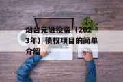 烟台元融投资（2023年）债权项目的简单介绍