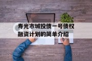 寿光市城投债一号债权融资计划的简单介绍